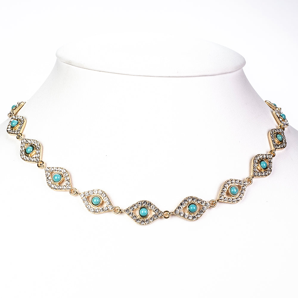 Schmuckgarnitur aus aus goldplattierter Legierung mit Türkis und weißem Emporia® Kristall 3 