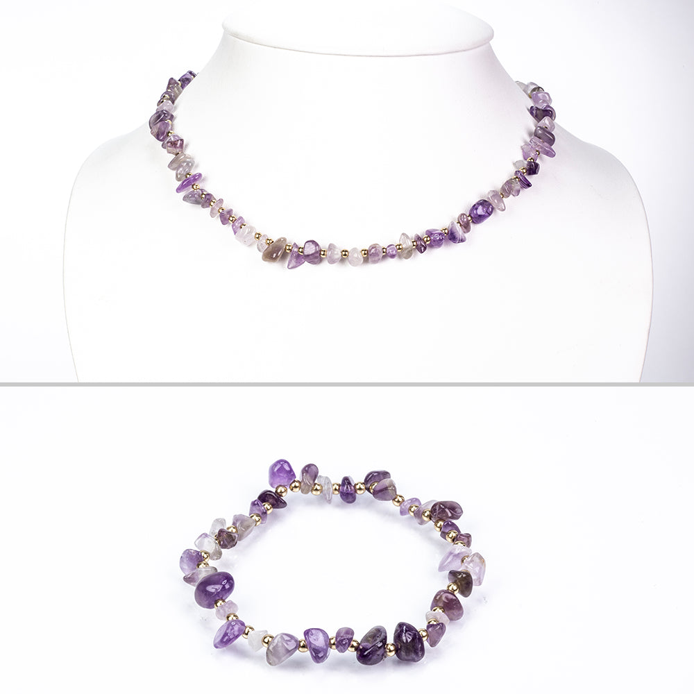 Schmuckgarnitur aus aus goldplattierter Legierung mit Amethyst