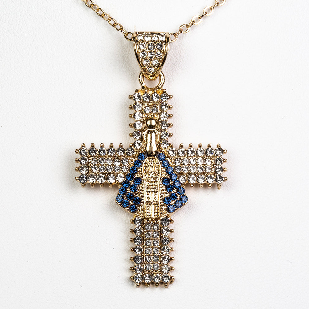 Halskette aus goldplattierter Legierung mit blauem Emporia®-Kristall und weißem Emporia® Kristall 1 