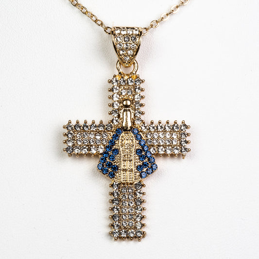 Halskette aus goldplattierter Legierung mit blauem Emporia®-Kristall und weißem Emporia® Kristall