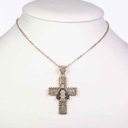 Halskette aus goldplattierter Legierung mit blauem Emporia®-Kristall und weißem Emporia® Kristall