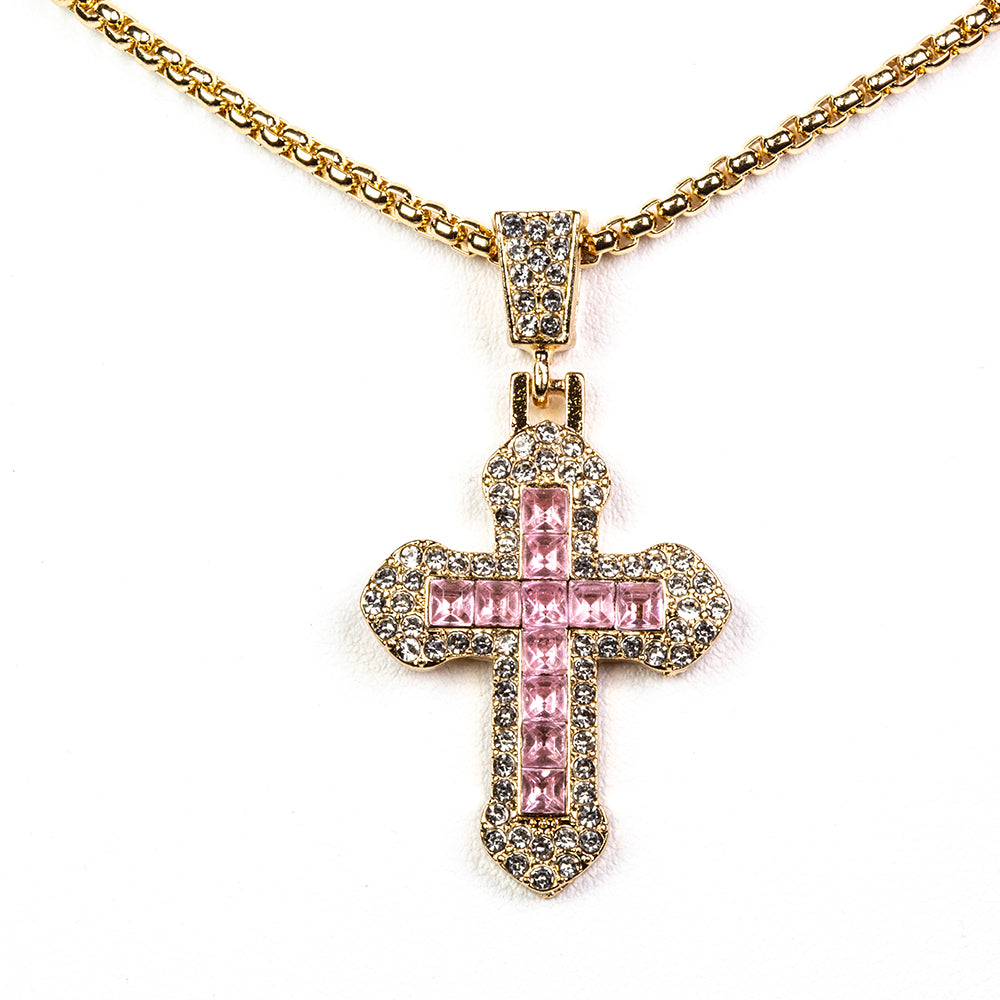 Schmuckgarnitur aus aus goldplattierter Legierung mit rosafarbenem Emporia® Kristall und weißem Emporia® Kristall 3 