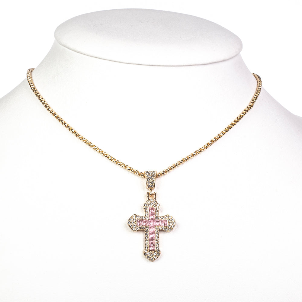 Schmuckgarnitur aus aus goldplattierter Legierung mit rosafarbenem Emporia® Kristall und weißem Emporia® Kristall 4 