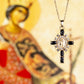 Halskette aus goldplattierter Legierung mit Saphir und weißem Emporia® Kristall