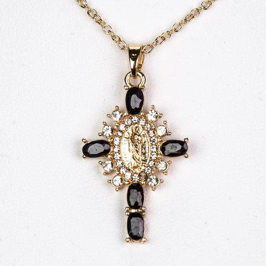 Halskette aus goldplattierter Legierung mit Saphir und weißem Emporia® Kristall