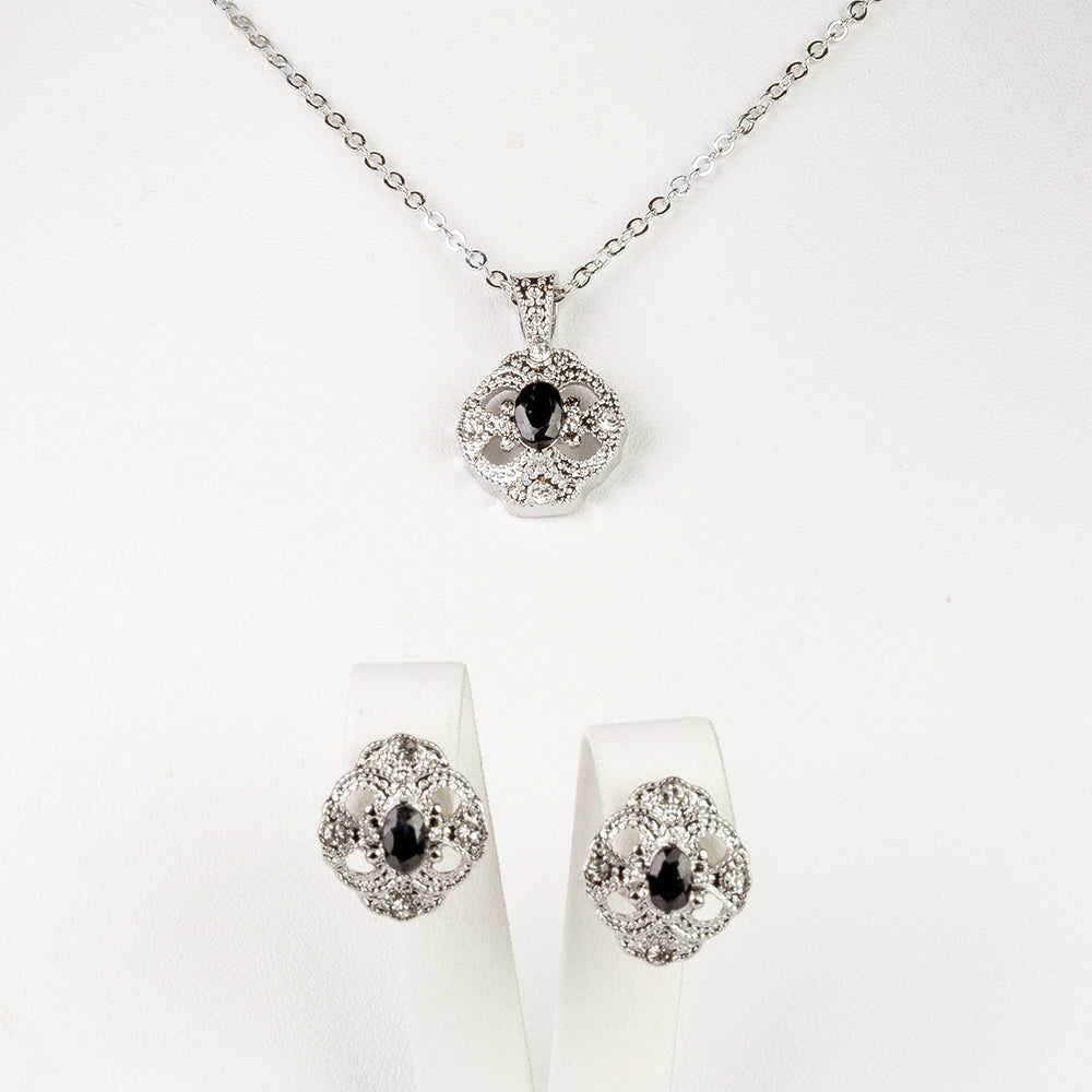 Schmuckgarnitur aus aus goldplattierter Legierung mit Saphir und weißem Emporia® Kristall 1 