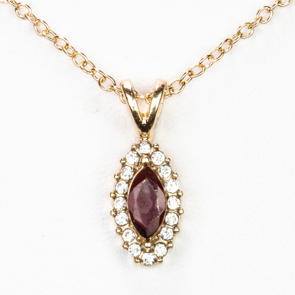 Halskette aus goldplattierter Legierung mit Granat und weißem Emporia® Kristall 1 