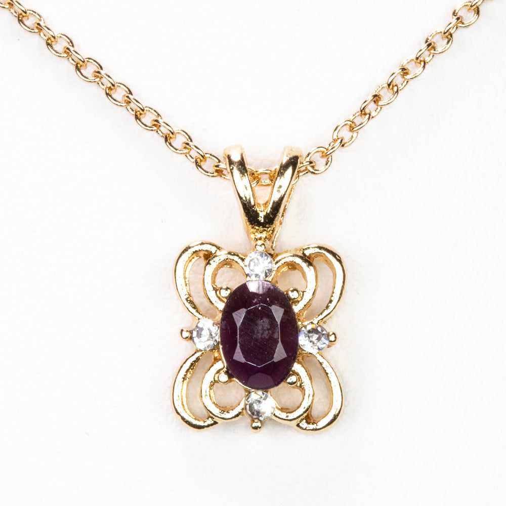 Halskette aus goldplattierter Legierung mit Amethyst und weißem Emporia® Kristall