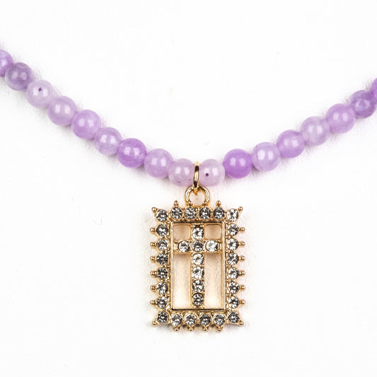 künstlicher Perle Halskette mit Lavendelquarz und weißem Emporia® Kristall