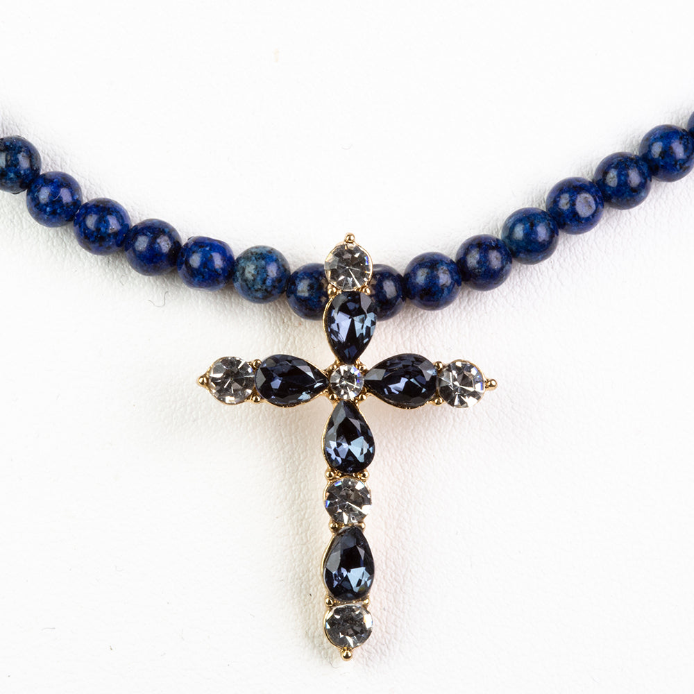 Halskette aus goldplattierter Legierung mit Lapislazuli und blauem Emporia®-Kristall
