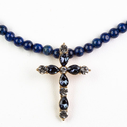 künstlicher Perle Halskette mit Lapislazuli und blauem Emporia®-Kristall