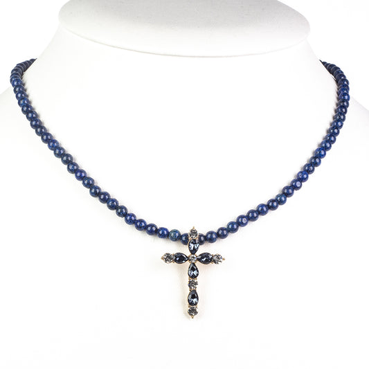 künstlicher Perle Halskette mit Lapislazuli und blauem Emporia®-Kristall