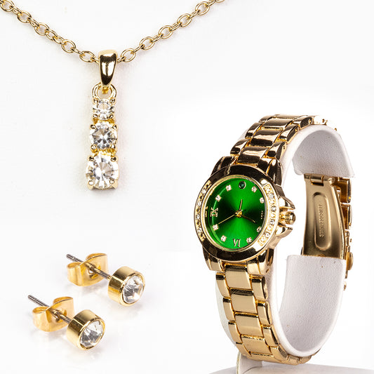 Uhr aus goldplattierter Legierung mit Smaragd und weißem Emporia® Kristall