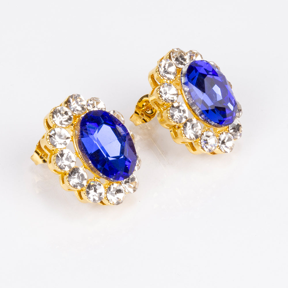 Schmuckgarnitur aus aus goldplattierter Legierung mit blauem Emporia®-Kristall und weißem Emporia® Kristall 2 