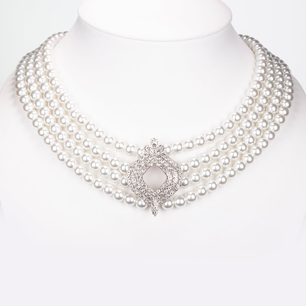 Schmuckgarnitur aus aus goldplattierter Legierung mit Glasperle und weißem Emporia® Kristall