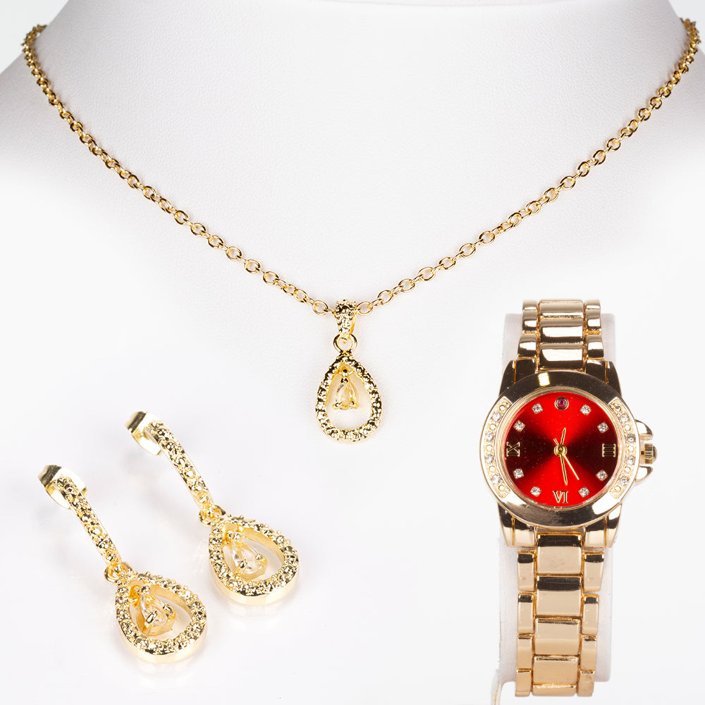 Uhr aus goldplattierter Legierung mit Rubin und weißem Emporia® Kristall 1 