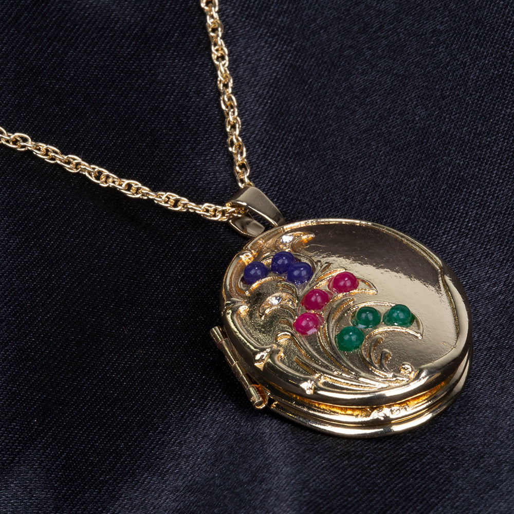 Halskette aus goldplattierter Legierung mit Rubin und Saphir 5 