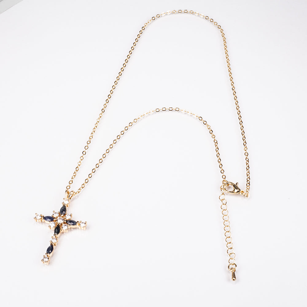 Halskette aus goldplattierter Legierung mit Saphir und weißem Emporia® Kristall 3 