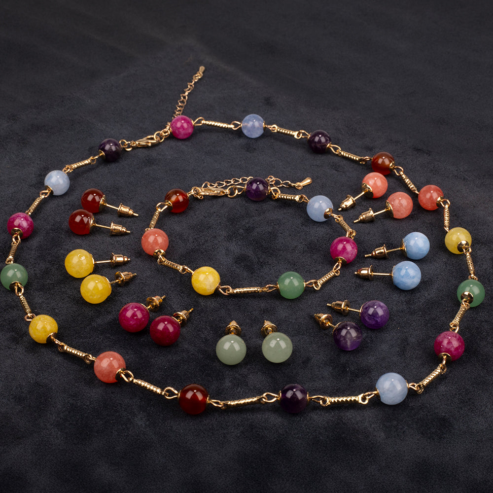 Schmuckgarnitur aus aus goldplattierter Legierung mit Amethyst und Jade 1 