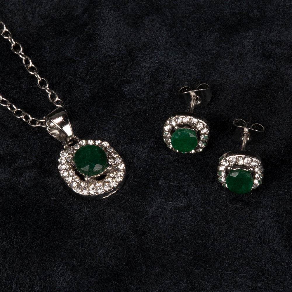 Schmuckgarnitur aus aus goldplattierter Legierung mit Smaragd und weißem Emporia® Kristall 2 