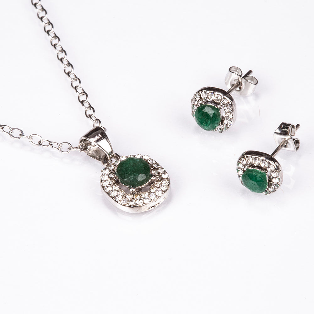 Schmuckgarnitur aus aus goldplattierter Legierung mit Smaragd und weißem Emporia® Kristall 1 