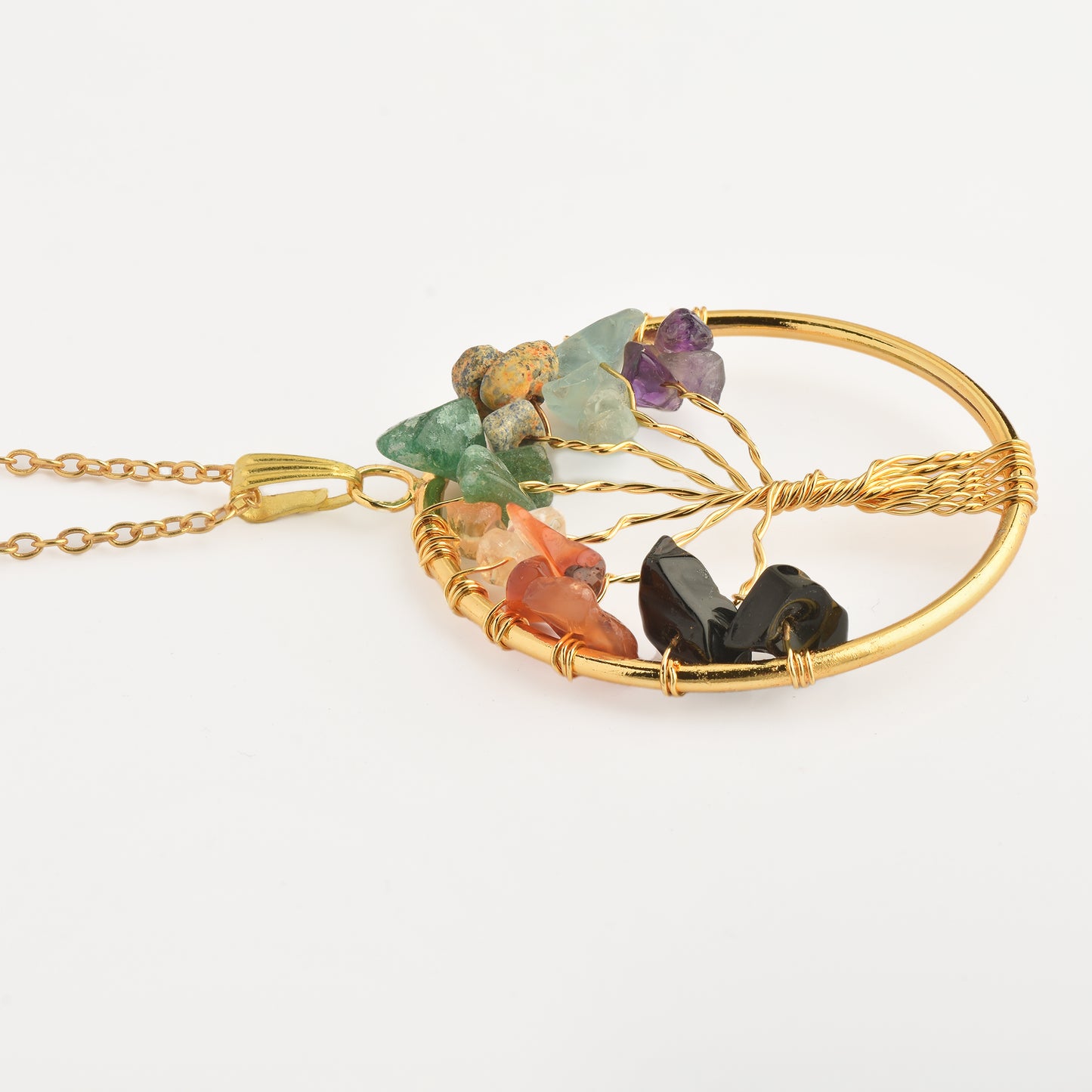 Halskette aus goldplattierter Legierung mit Amethyst und Karneol