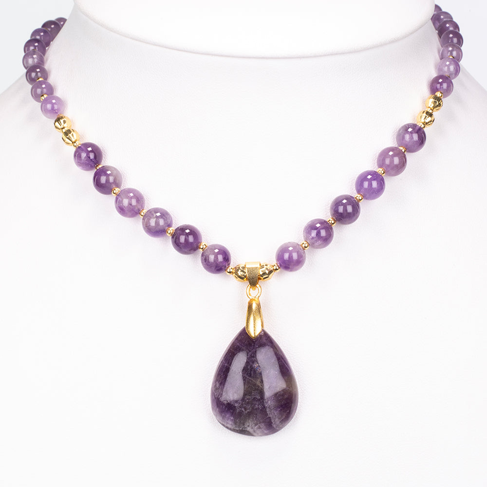 Halskette aus goldplattierter Legierung mit Amethyst