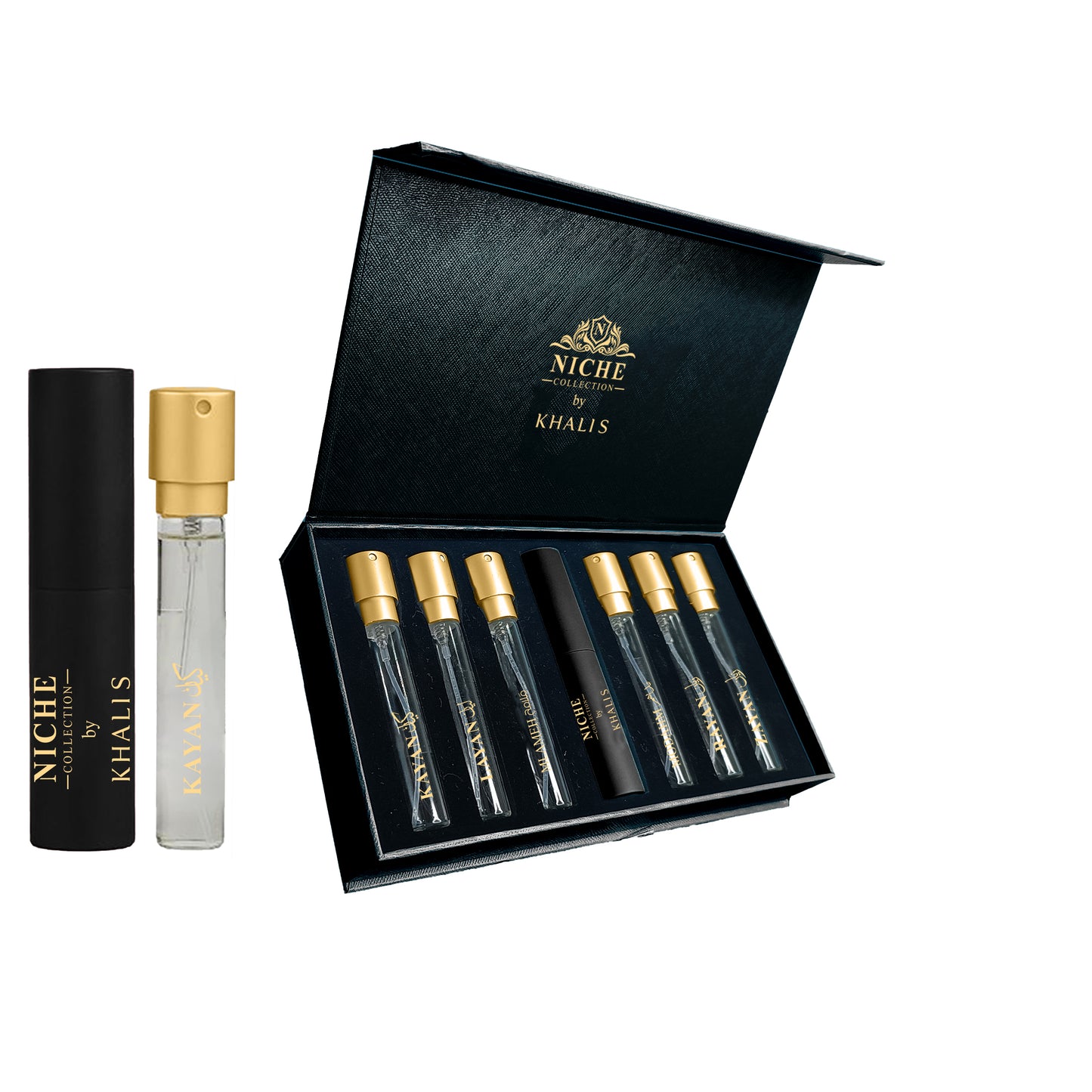 6 x 10 ml Set of Eau de Perfume Oriental BLACK NICHE DISCOVERY COLLECTION (TOP:BERGAMOT, GRAPEFRUIT, PASSION FRUIT, PLUM, COCONUT, PINK PEPPER, ALDEHYDES ; MIDDLE:ROSE, ORANGE BLOSSOM, LAVENDER, SPICES, OUD, TOBACCO; BASE:VANILLA, TONKA BEAN, MUSK, AMBER,