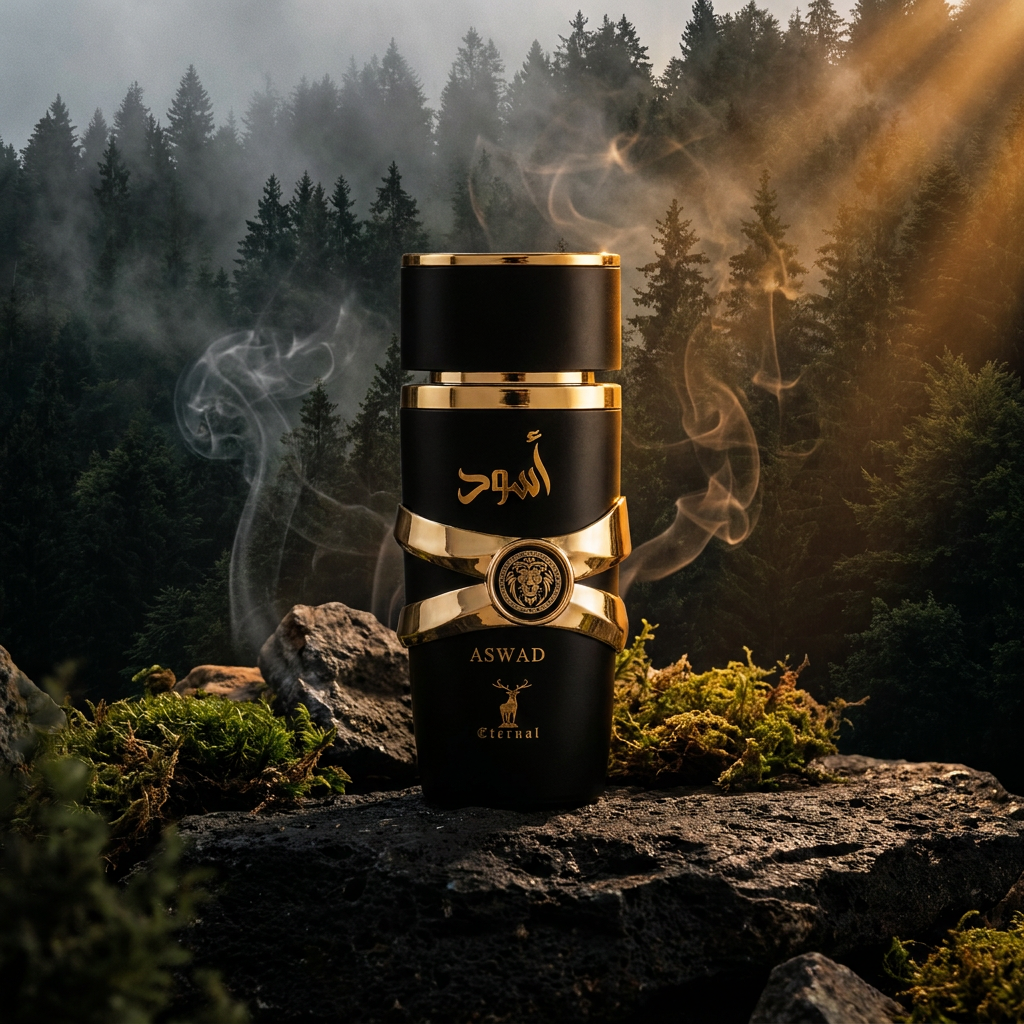 100 ml Eau de Perfume Oriental ASWAD (TOP: BLACK PEPPER, CYPRESS, PINEAPPLE, PINE, ROSEMARY; MIDDLE: FIRBALSAM, PATCHOULI, INCENSE; BASE: LABDANUM, AMBER, CITRUS, CASHMERE WOOD, VANILLA, DRY WOODS)