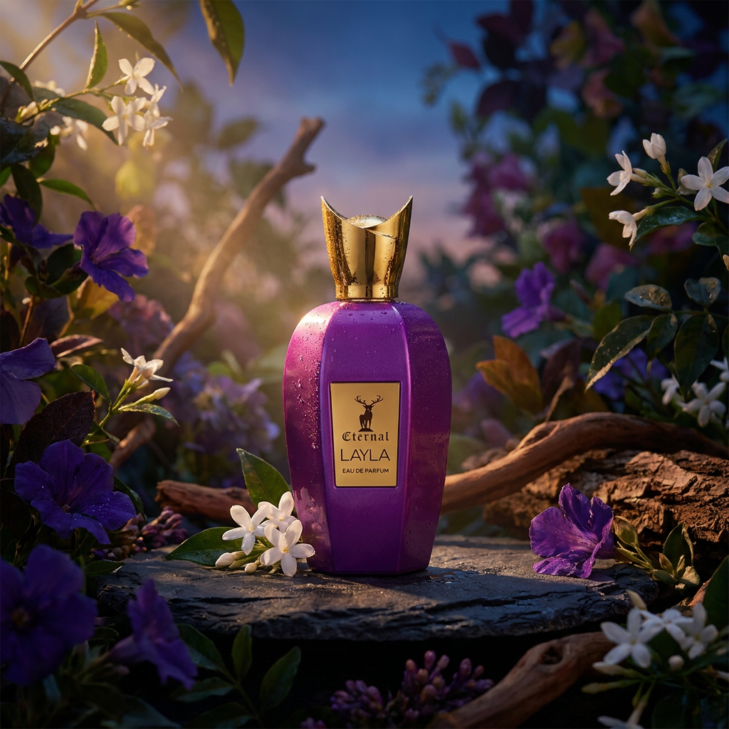 100 ml Eau de Perfume Oriental LAYLA (TOP: GREEN NOTES, FRUITY NOTES, JASMINE; MIDDLE: CEDARWOOD, PATCHOULI, CASHMERE, COUMARIN; BASE: WHITE MUSK, AMBER NOTES, TOBACCO, MUSKY NOTES, VANILLA)