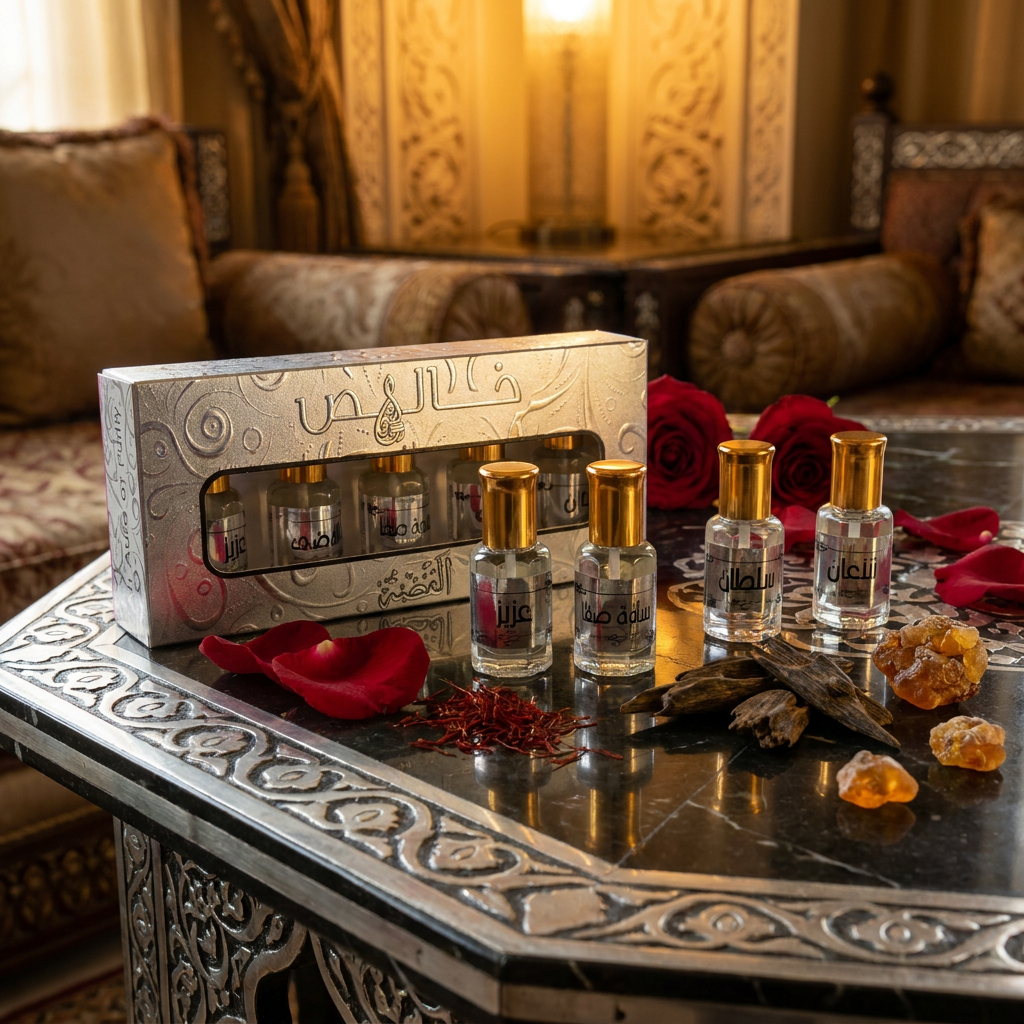 KHALIS SILVER 5*12 ML perfume oil set (TOP:Saffron, Raspberry, Grapefruit, Aromatic Aldehydes; MIDDLE:Rose, Jasmine, White Florals, Oud, Cedarwood; BASE:Sandalwood, Vanilla, Tonka, Musk, Ambergris, Leather, Woody Spices) 2 