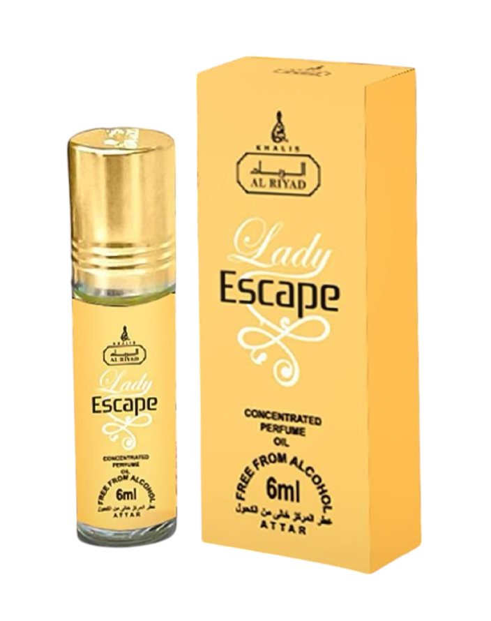 LADY ESCAPE 6 ml perfume oil (TOP: SWEET, MELONY, FRUITY, EXOTIC, FLORAL, BERGAMOT; MIDDLE: BALSAMIC, OZONE, GREEN, HERBACEOUS, MUGUET, JASMINE, METALLIC, ROSACEOUS, FEMININE; BASE: POWEDERY, SANDAL, WODDY, AMBRETTE, MUSKY) 2 