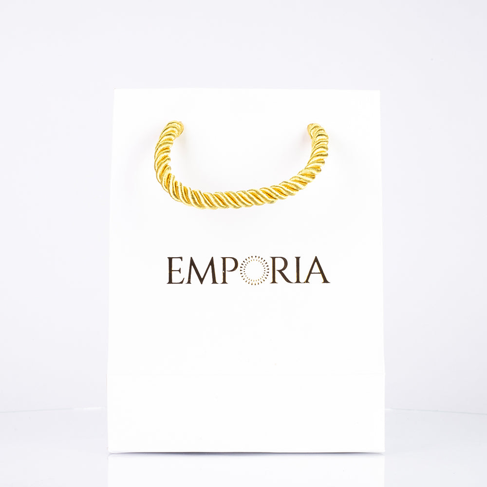 Weiße, elegante Papiertüte mit Emporia-Logo, 22x15x6 cm