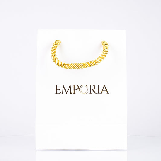 Weiße, elegante Papiertüte mit Emporia-Logo, 22x15x6 cm