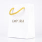 Weiße, elegante Papiertüte mit Emporia-Logo, 22x15x6 cm