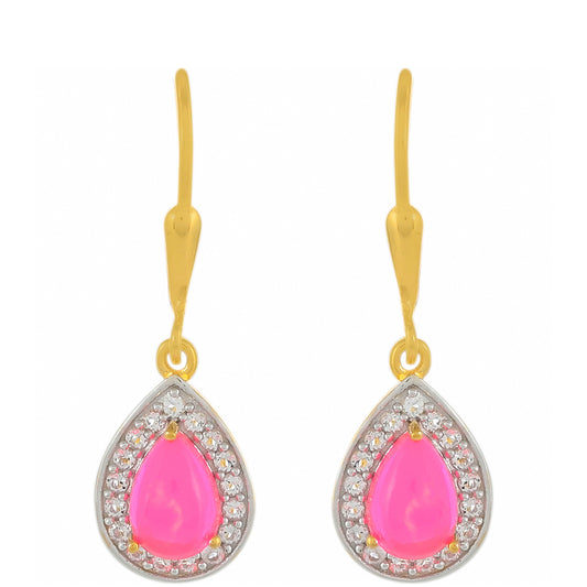 Goldplattierte Silberohrringe mit äthiopischem neon pink Opal und weißem Topas