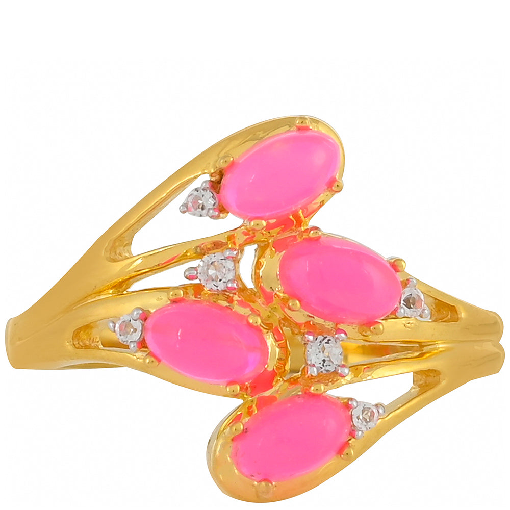 Goldplattierter Silberring mit äthiopischem neon pink Opal und weißem Topas 1 