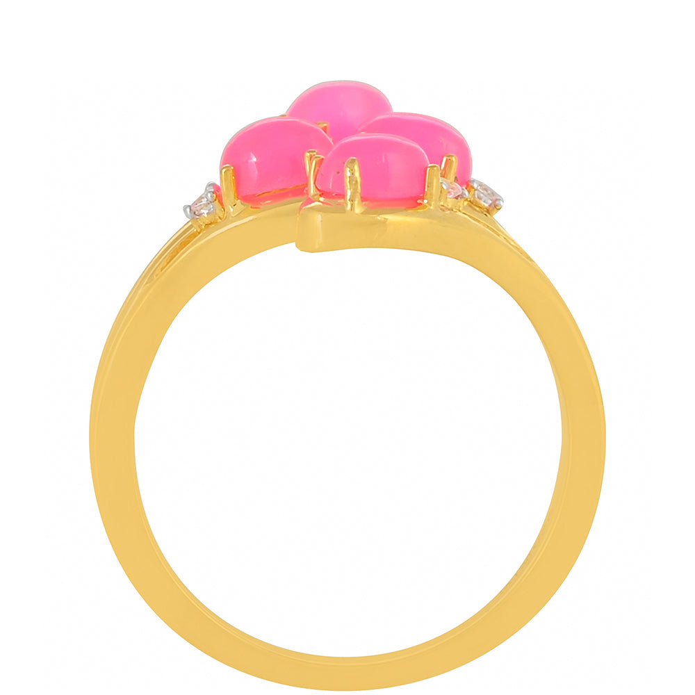 Goldplattierter Silberring mit äthiopischem neon pink Opal und weißem Topas