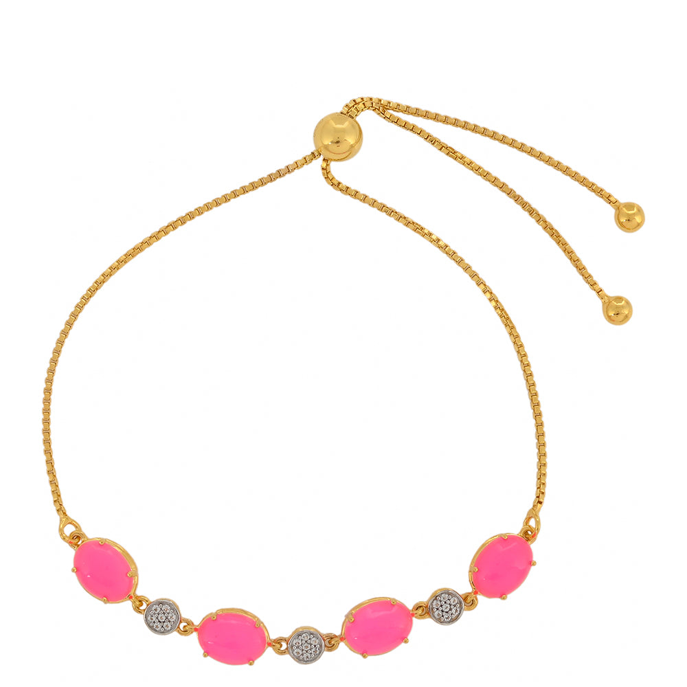 Goldplattiertes Silberarmband mit äthiopischem neon pink Opal und weißem Topas