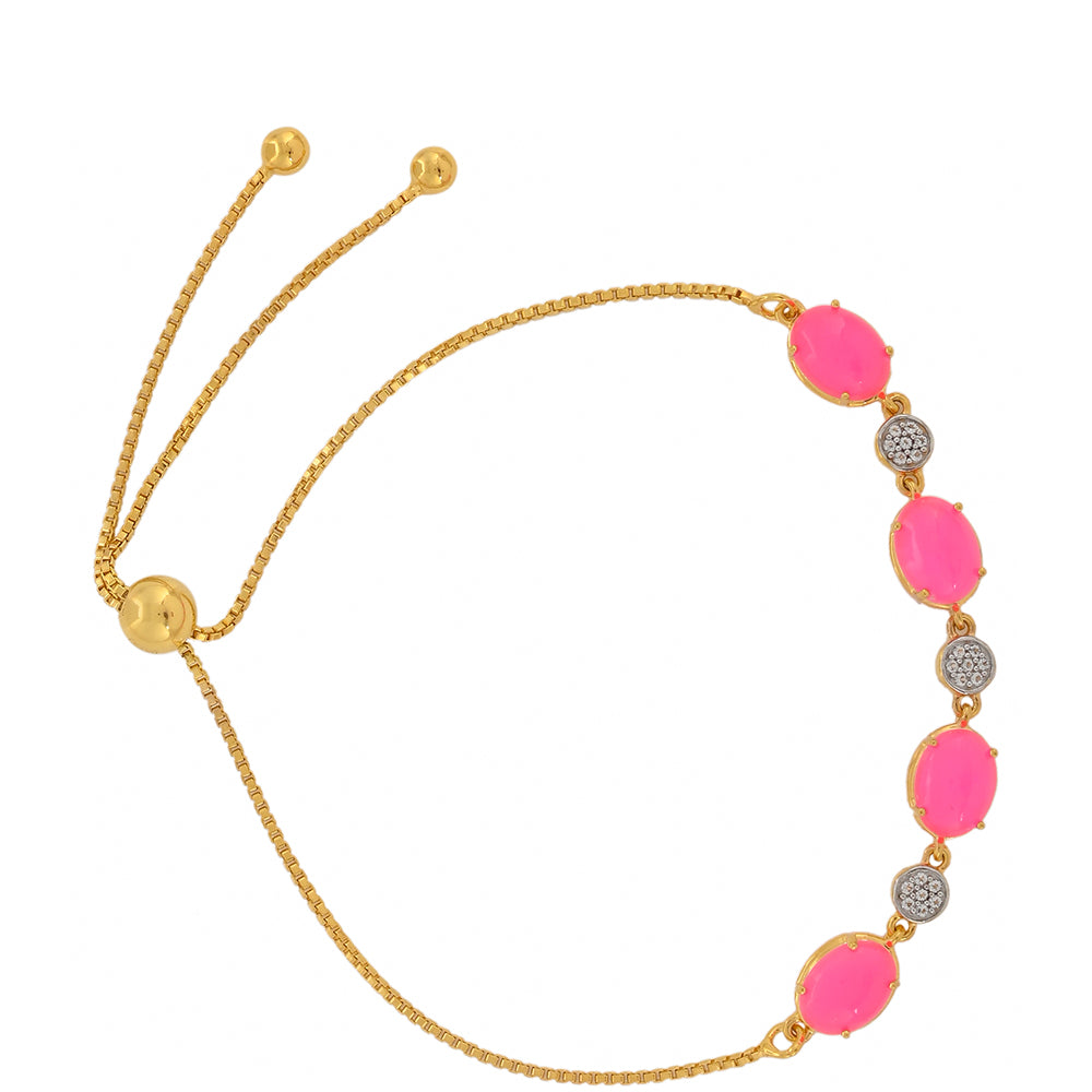 Goldplattiertes Silberarmband mit äthiopischem neon pink Opal und weißem Topas