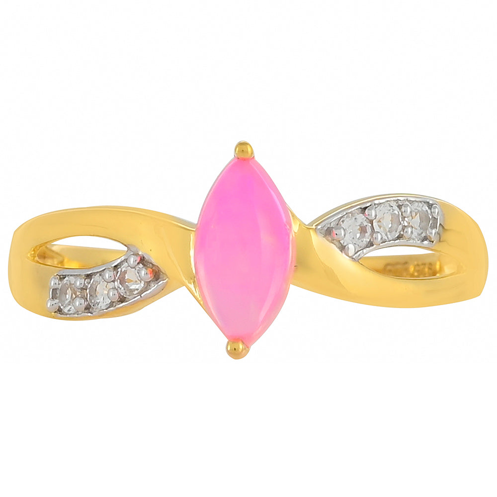 Goldplattierter Silberring mit äthiopischem neon pink Opal und weißem Topas 1 