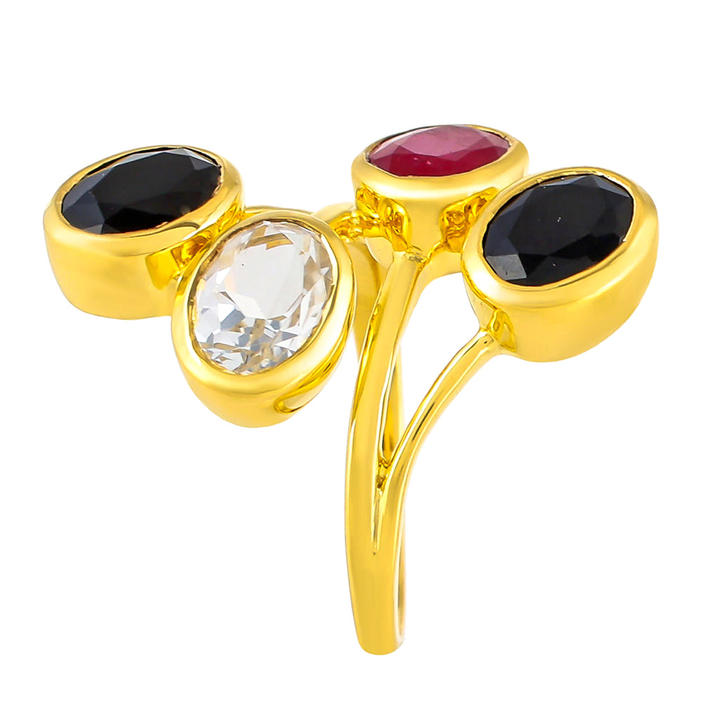 Goldplattierter Silberring mit schwarzem Onyx und Thai Rubin