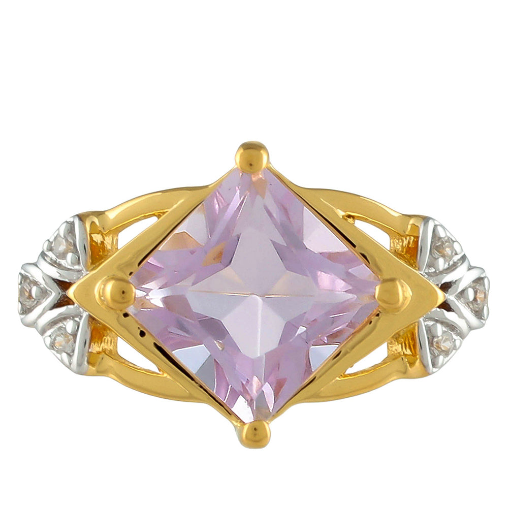 Goldplattierter Silberring mit rosafarbenem Amethyst und natürlichem Zirkon 1 