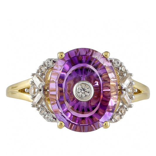 Goldring mit brasilianischem Amethyst und natürlichem Zirkon