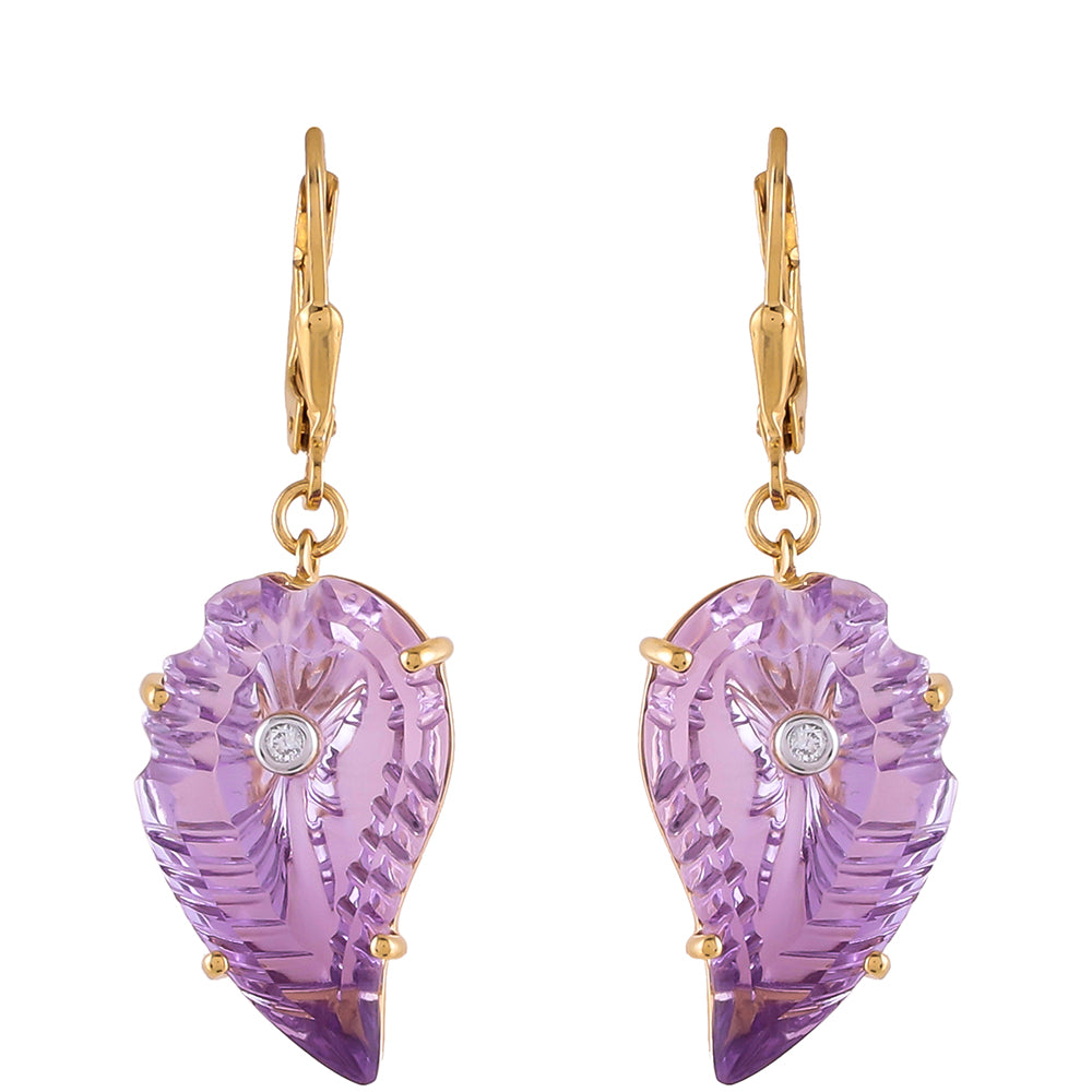 Goldplattierte Silberohrringe mit Rose De France Amethyst und weißem Diamant