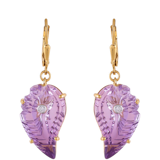 Goldplattierte Silberohrringe mit Rose De France Amethyst und weißem Diamant