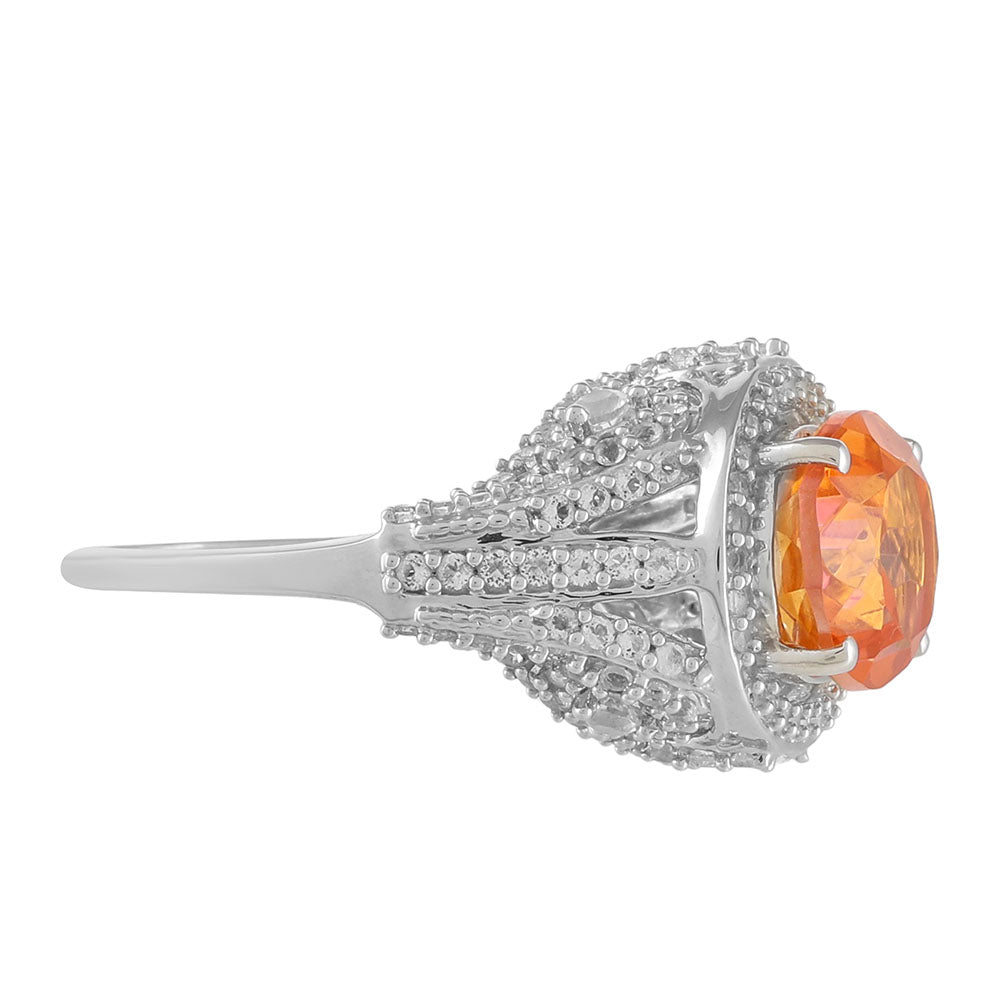 Silberring mit Padparadscha Quarz und weißem Topas