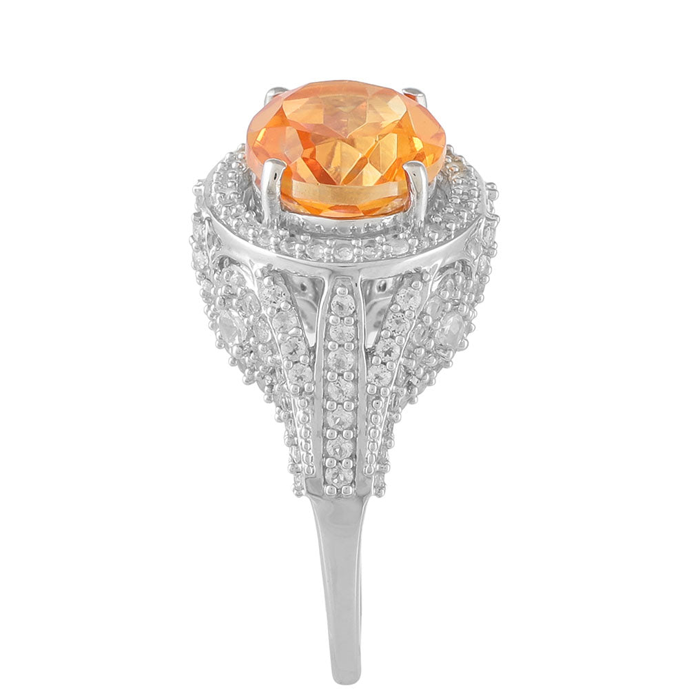Silberring mit Padparadscha Quarz und weißem Topas 4 