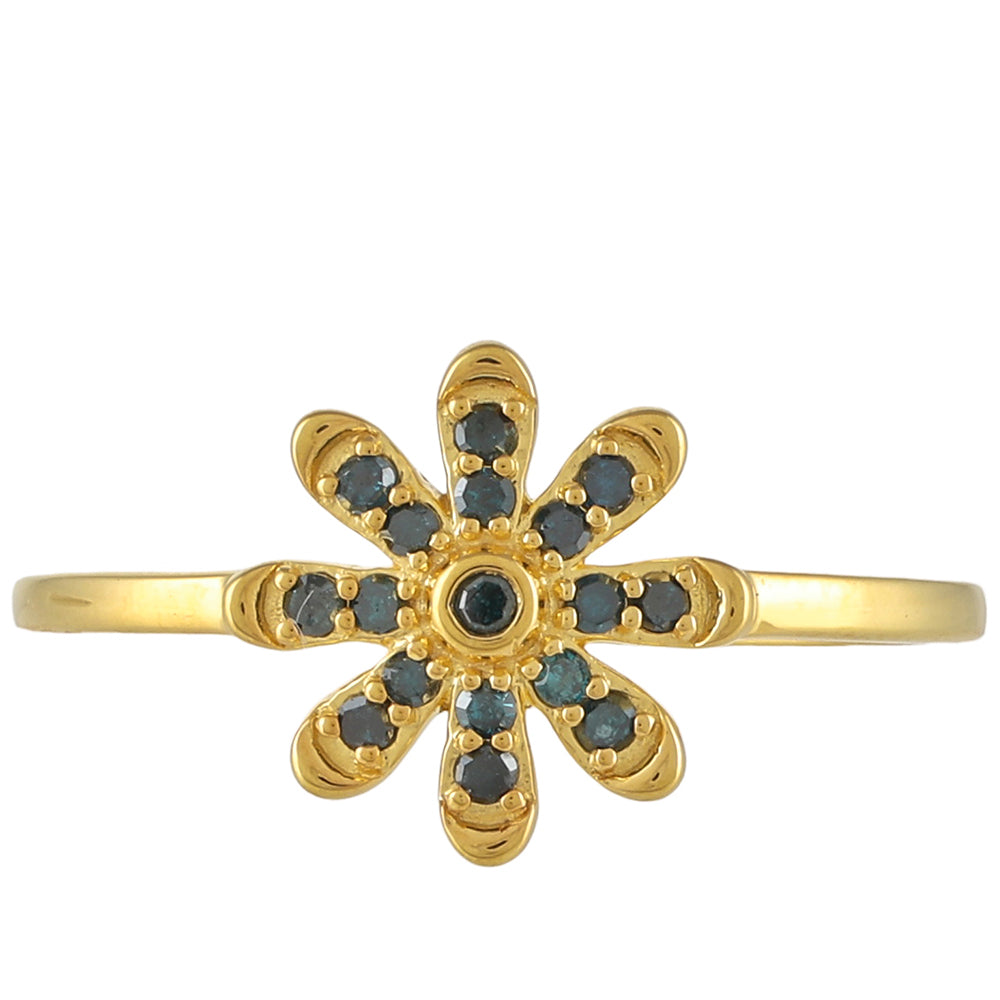 Goldplattierter Silberring mit blauem Diamant 1 