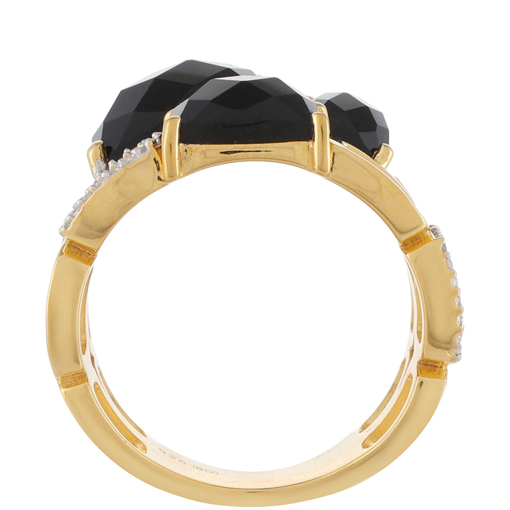 Goldplattierter Silberring mit schwarzem Onyx und weißem Topas 4 